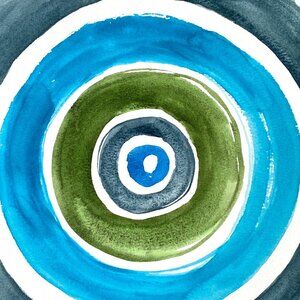 Turning 2 Original Art Bullseye Watercolor Painting on 8x8in Paper